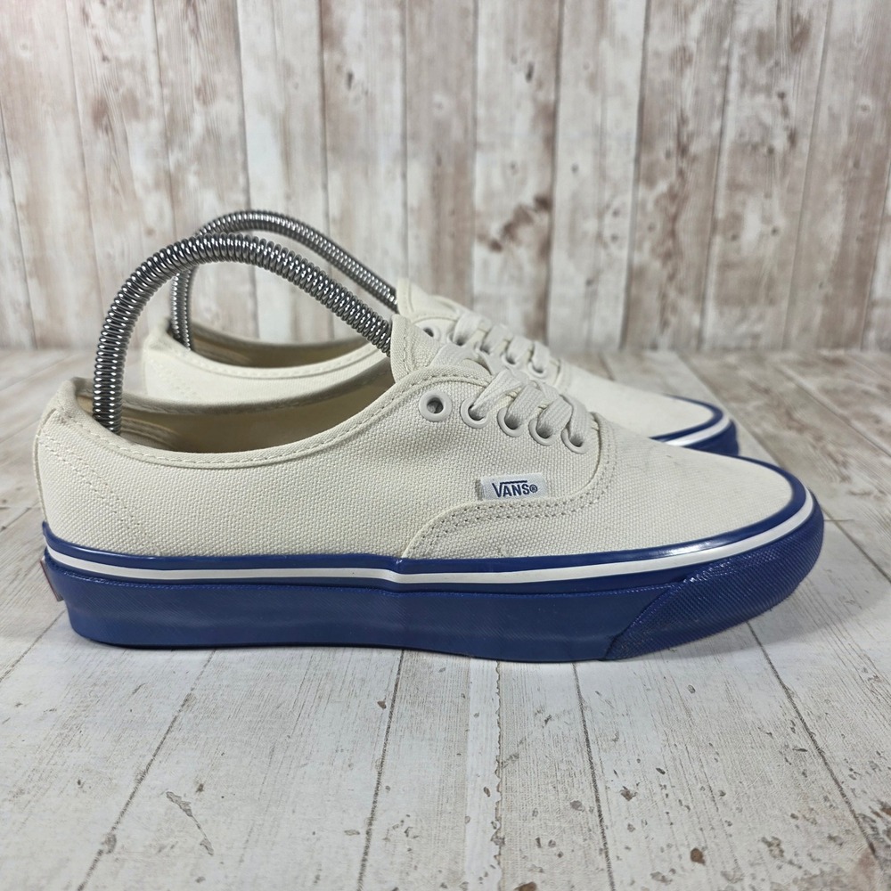 Vans Authentic Cream Blue Canvas Low Top Sneakers Womens 8.5 Mens 7.0